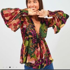 NWT FARM Rio Black Fruit Floral Blouse Multi